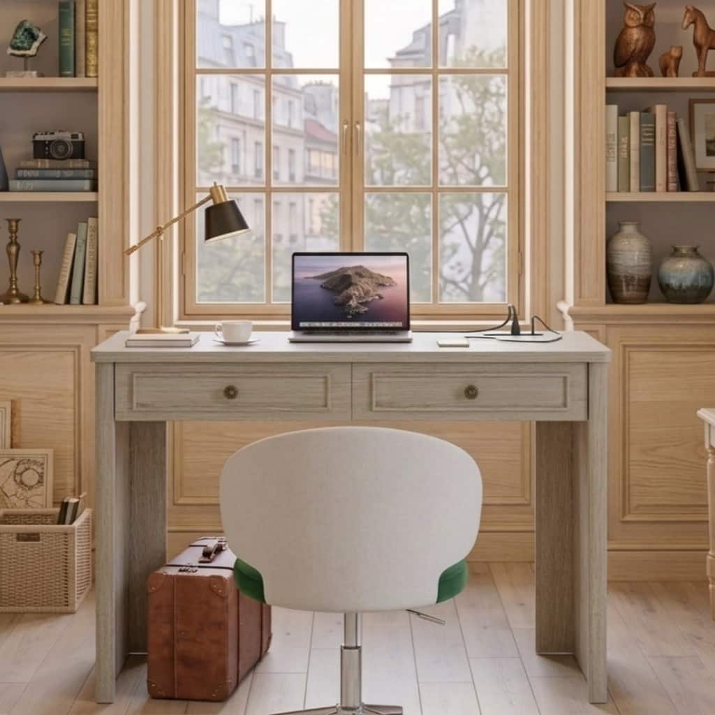 Front. Bestier - 40 Inch Office Desk with Power Outlet Charging Station 2 Drawers Small Computer Writing Table - Sunlit Oak.