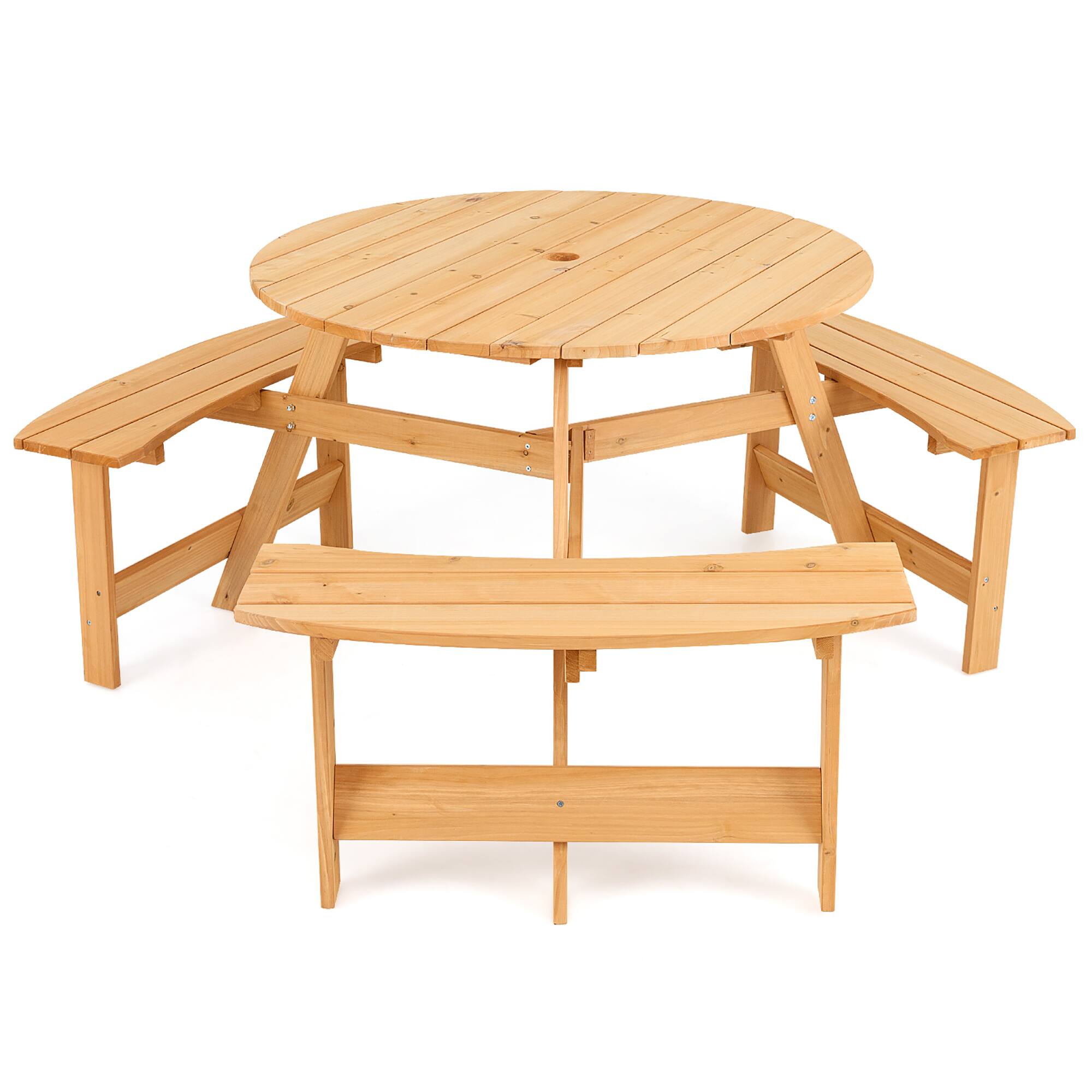 Alt View 9. Gymax - Gymax Kids Outdoor Wooden Picnic Table & Bench Set w/Umbrella Hole & Built-in Seats - Natural.