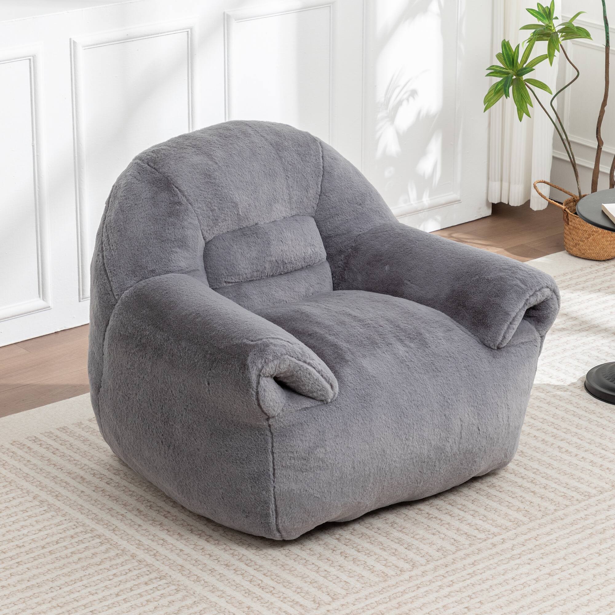 Alt View 5. GOODSILO - Comfy Bean Bag Chair with Back Support - Faux Fur Stuffed Floor Sofa for Living Room, Bedroom, Apartment - Dark Gray.