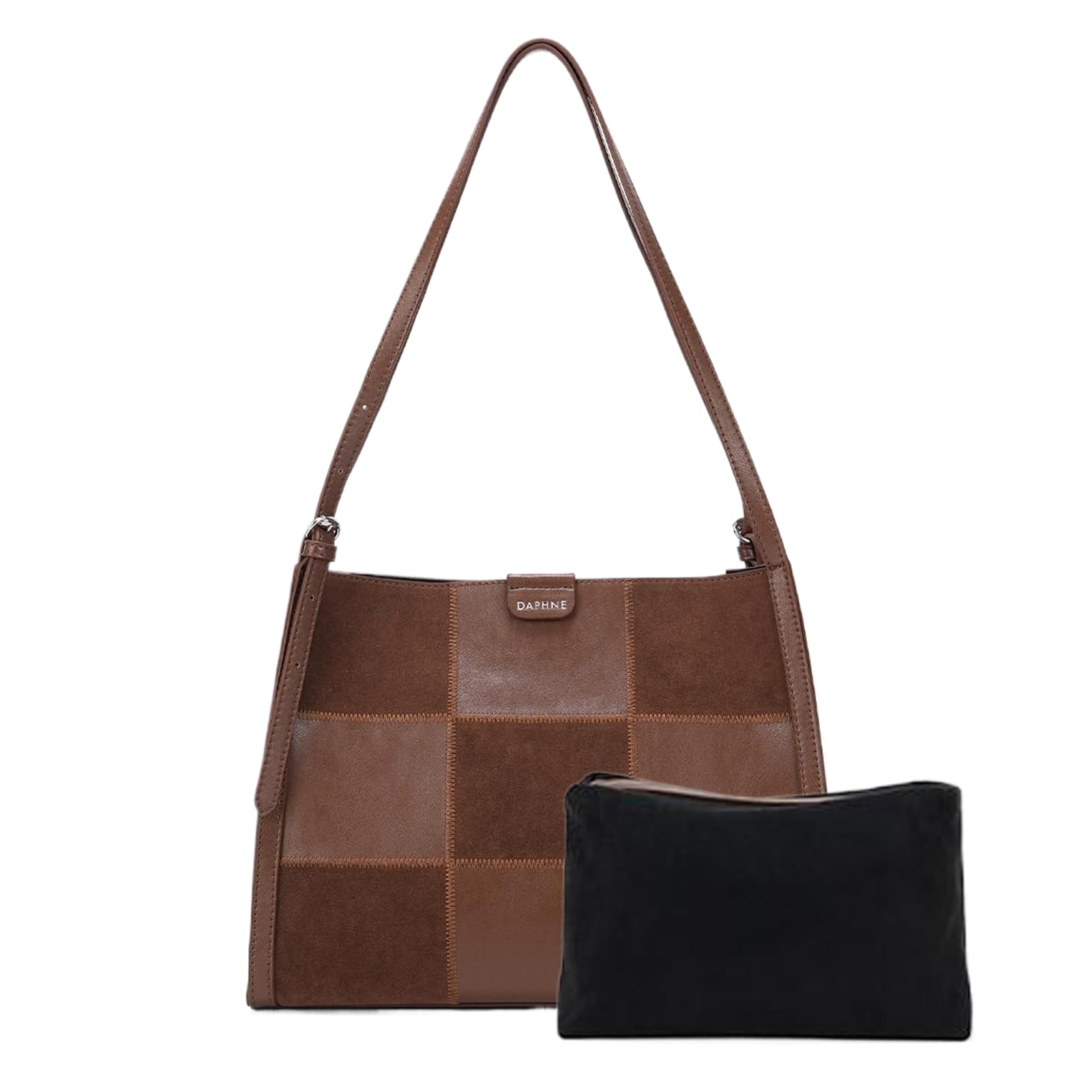 Front. DORLUKFU - Morden Shoulder Bag for Women, Small Tote Bag with Adjustable Shoulder Strap, Clutch Handbag - Brown.