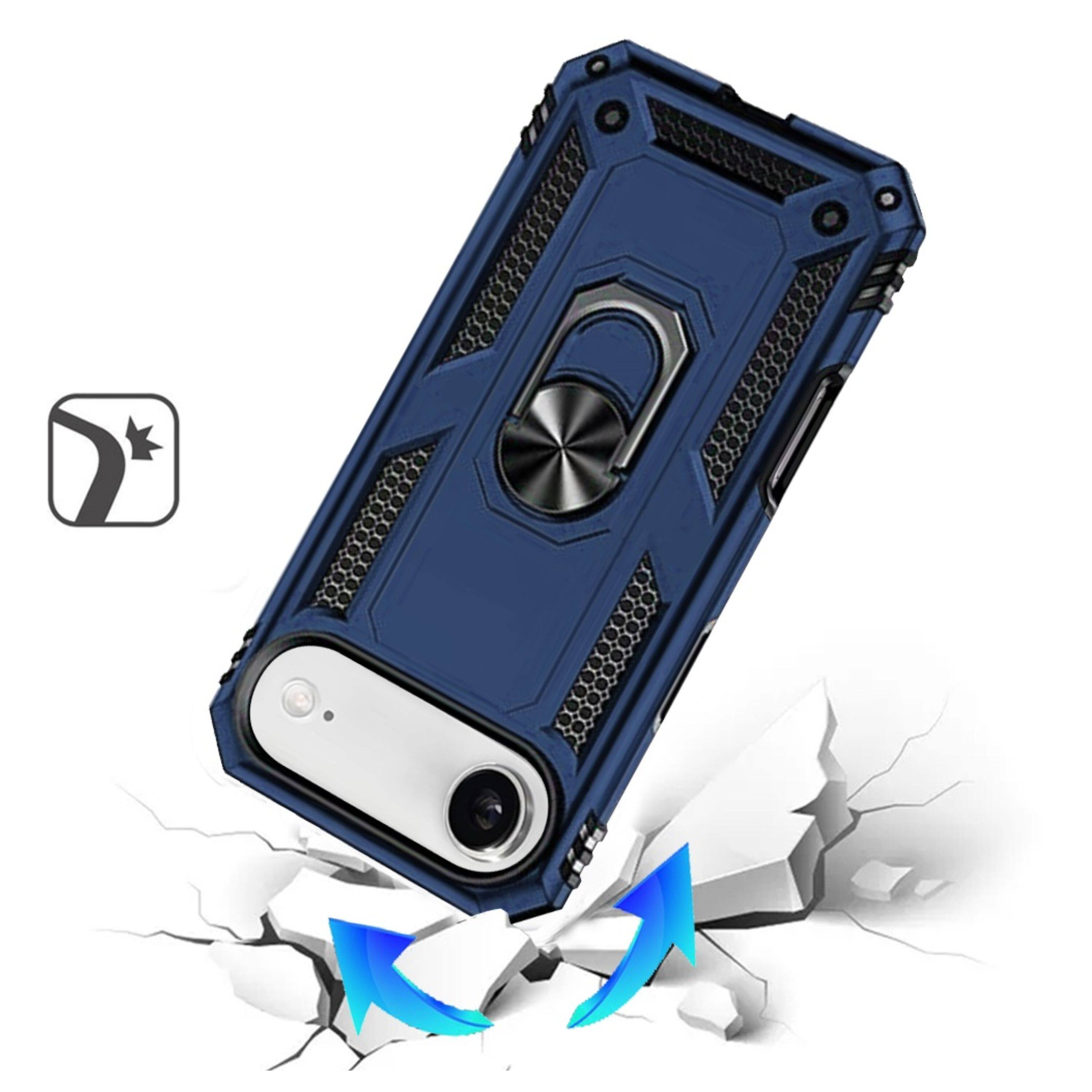 Angle. Kitcheniva - Rugged Metal Ring Kickstand Phone Cover With Tempered Glass For iPhone Air Blue - Blue.