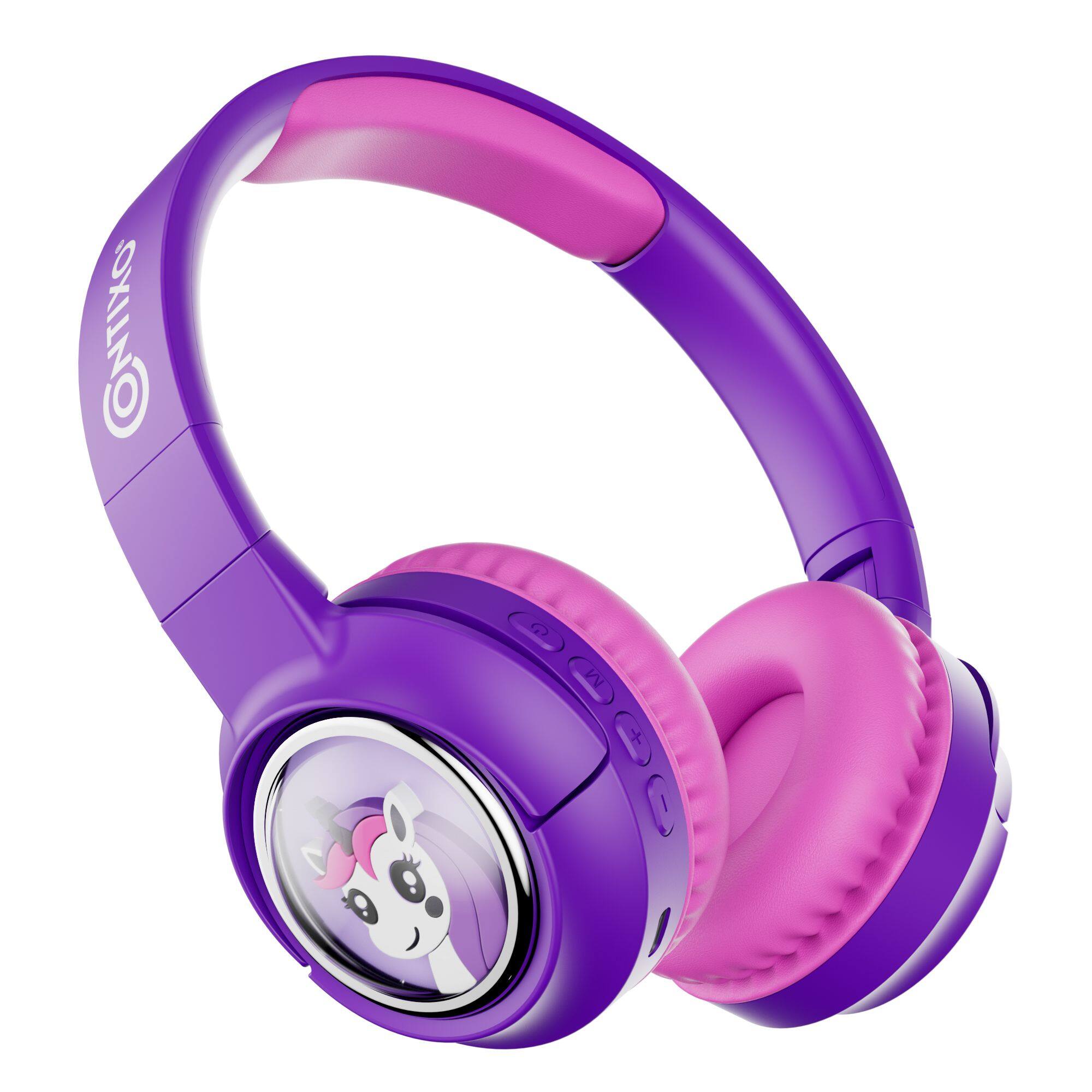 Left. Contixo - Contixo Kids Bluetooth Wireless Headphones, Fun Designs, Safe Volume Limiter, LED Lights, Foldable, Mic - Purple.