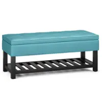 Simpli Home - Cosmopolitan Storage Ottoman Bench with Open Bottom - Soft Blue - Front_Zoom