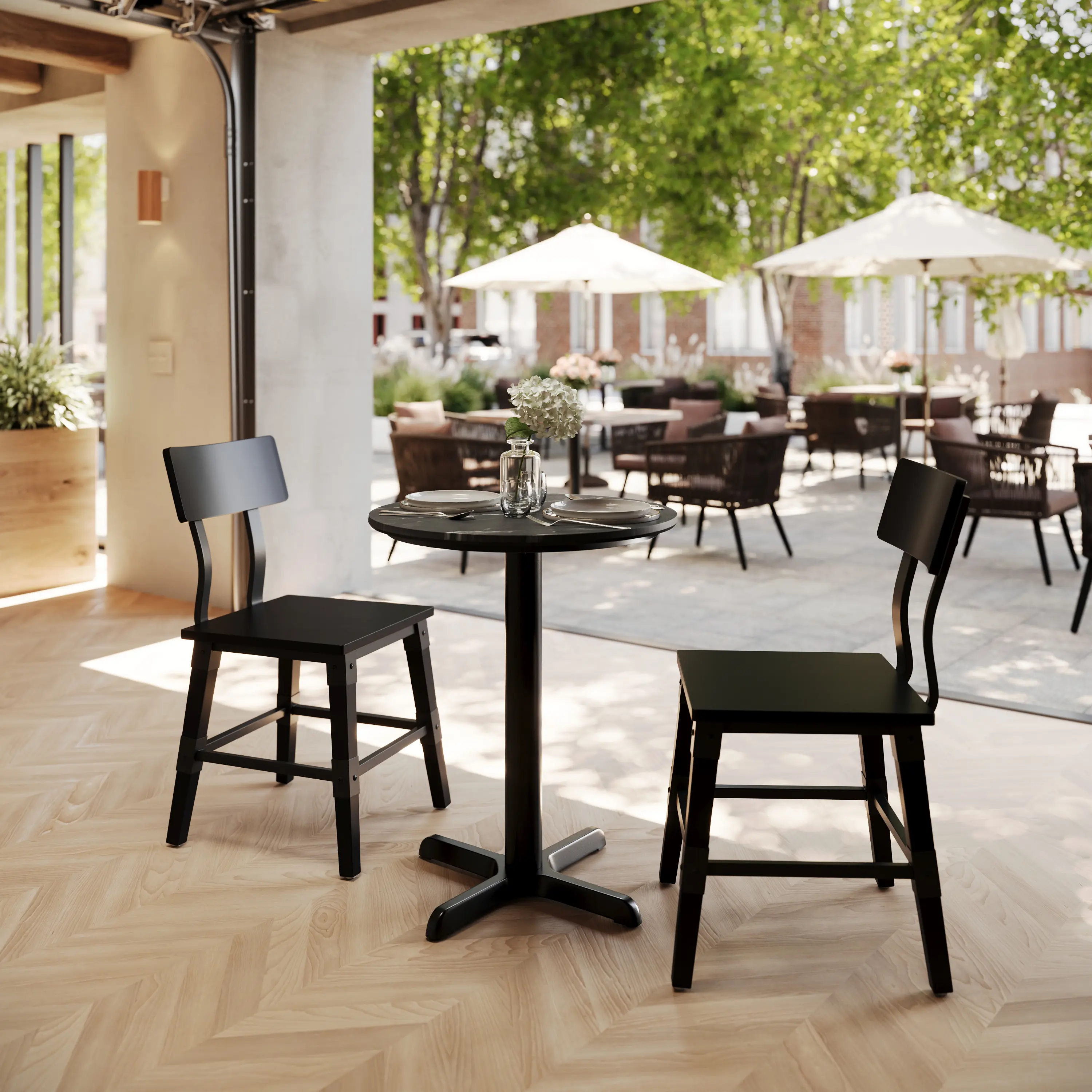 Alt View 1. Emma + Oliver - PureShield Tabletop with Seam-Free Surface Innovation and Table Height X-Base - Black Faux Marble/Black Base.
