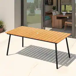 Crestlive Products - 72in Plastic Wood Top Aluminum Frame Rectangle Outdoor Dining Table with Umbrella Hole - Brown