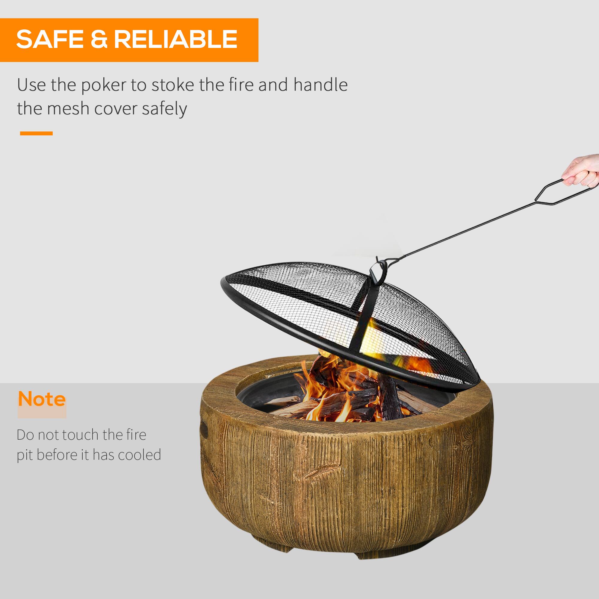 SAFE & RELIABLE

Use the poker to stoke the fire and handle the mesh cover safely

Note
Do not touch the fire pit before it has cooled