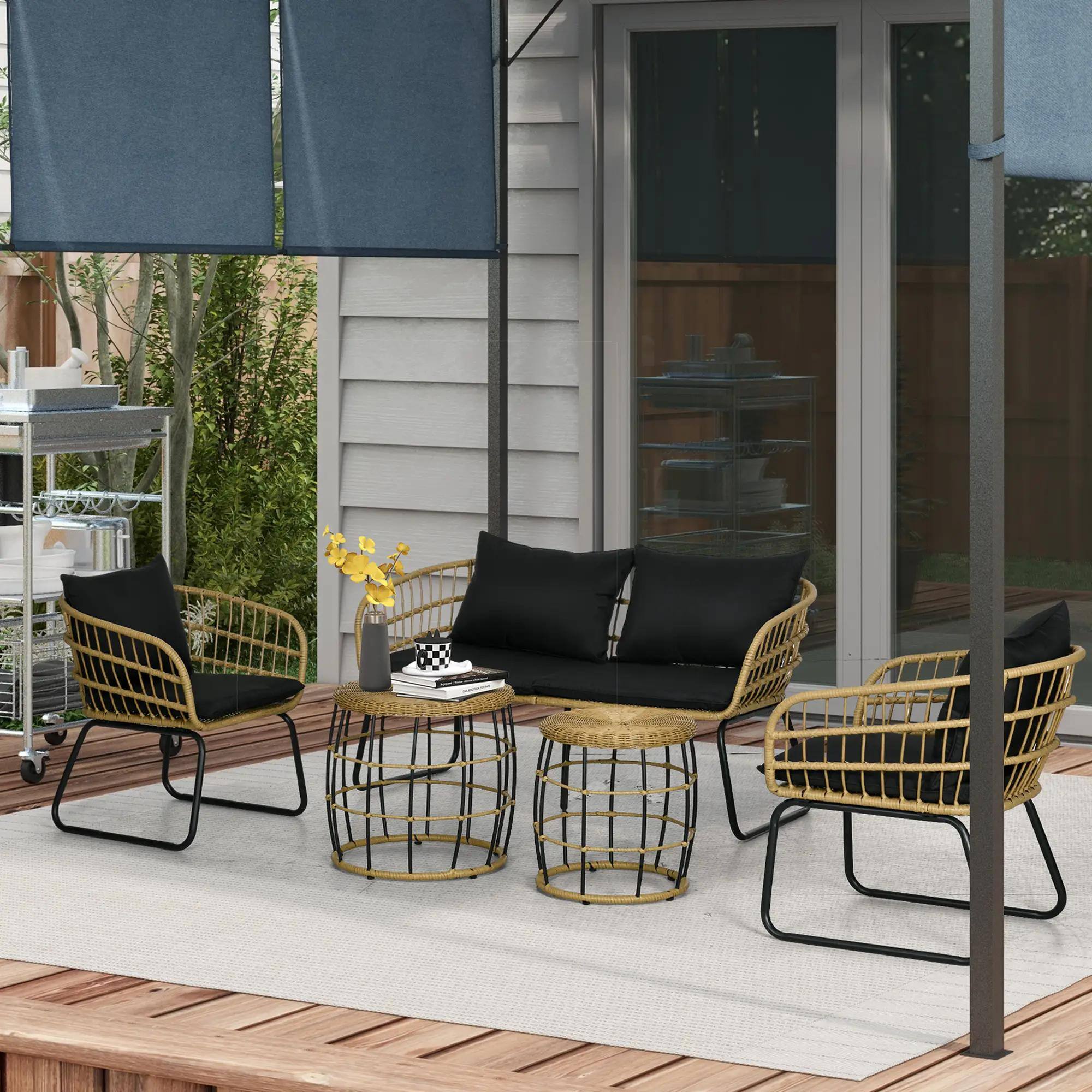 Alt View 6. Spaco - Spaco 5PC PE Rattan Outdoor Furniture Set with Cushioned Chairs,Sofa,Table - Black.