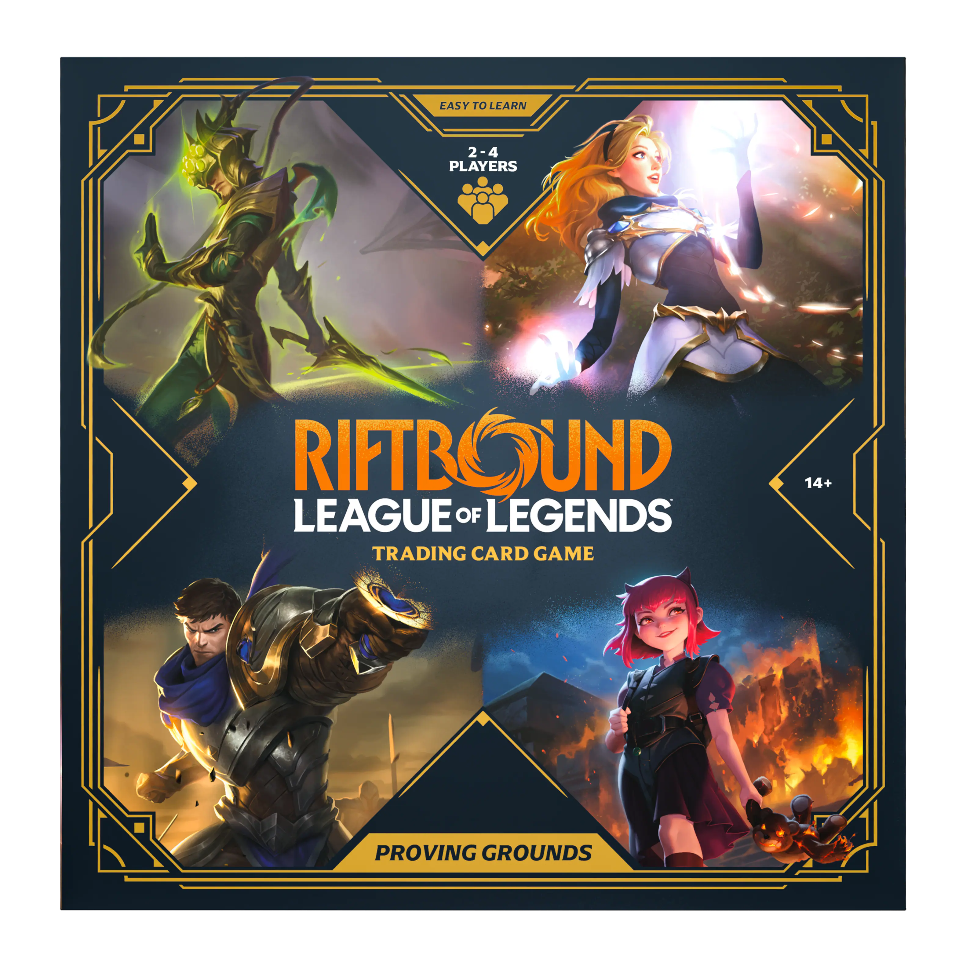 EASY TO LEARN  
2-4 PLAYERS  
RIFTBOUND  
LEAGUE OF LEGENDS  
TRADING CARD GAME  
14+  
PROVING GROUNDS