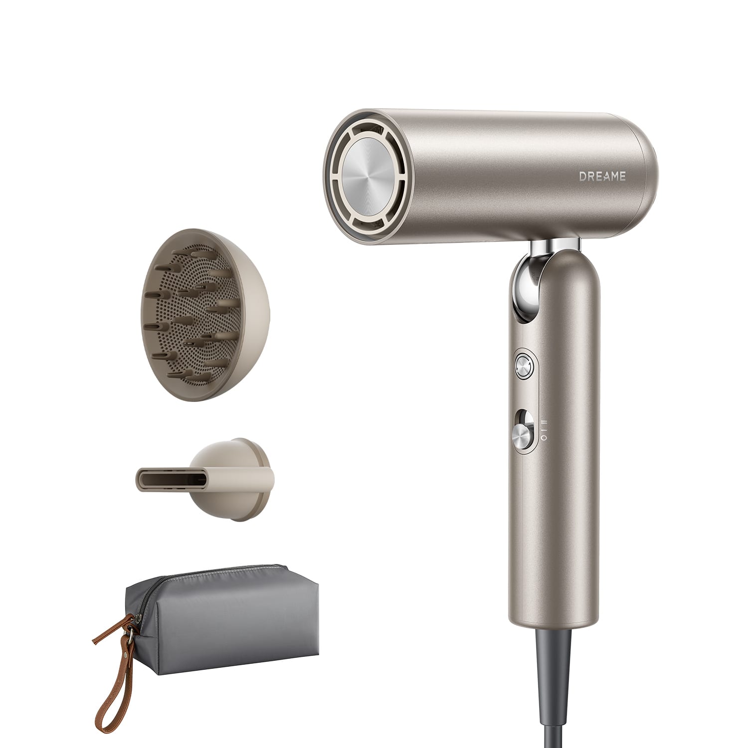 Dreame - Hair Dryer, 110V Voltage Travel Blow Dryer with Diffuser, 1300W Professional HighSpeed Ionic Hair Blower, Fast Drying - Titanium Gold