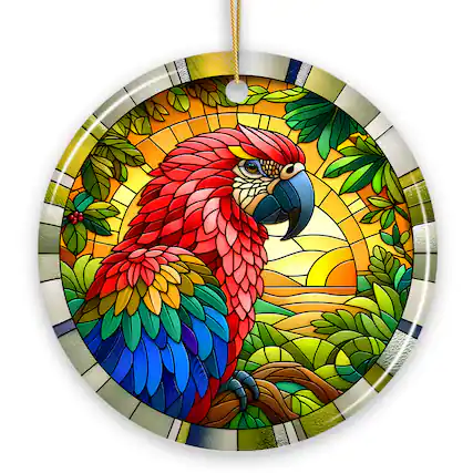 Front. OrnamentallyYou - Feathered Friends Adventure Parrot Stained Glass Style Ceramic Ornament Safari Christmas Gift - Multi-colored.