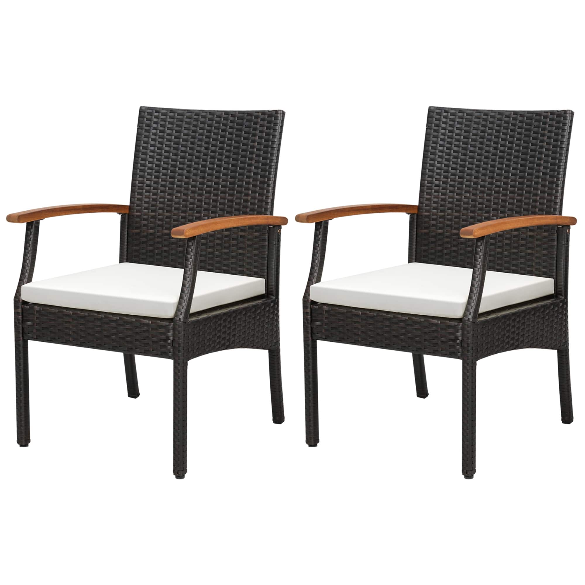 Costway - 2PCS Patio PE Wicker Chairs Acacia Wood Armrests with Soft Zippered Cushion Balcony - Mix Brown,White price history on PriceWatchPro