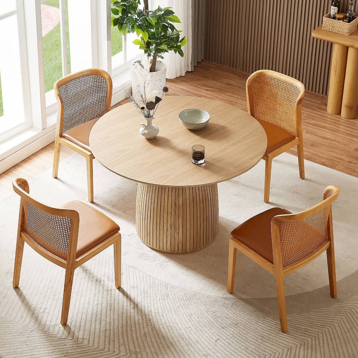 Loheer Round Dining Table, 47 Inch Modern Wood Kitchen Table Oak - Best Buy