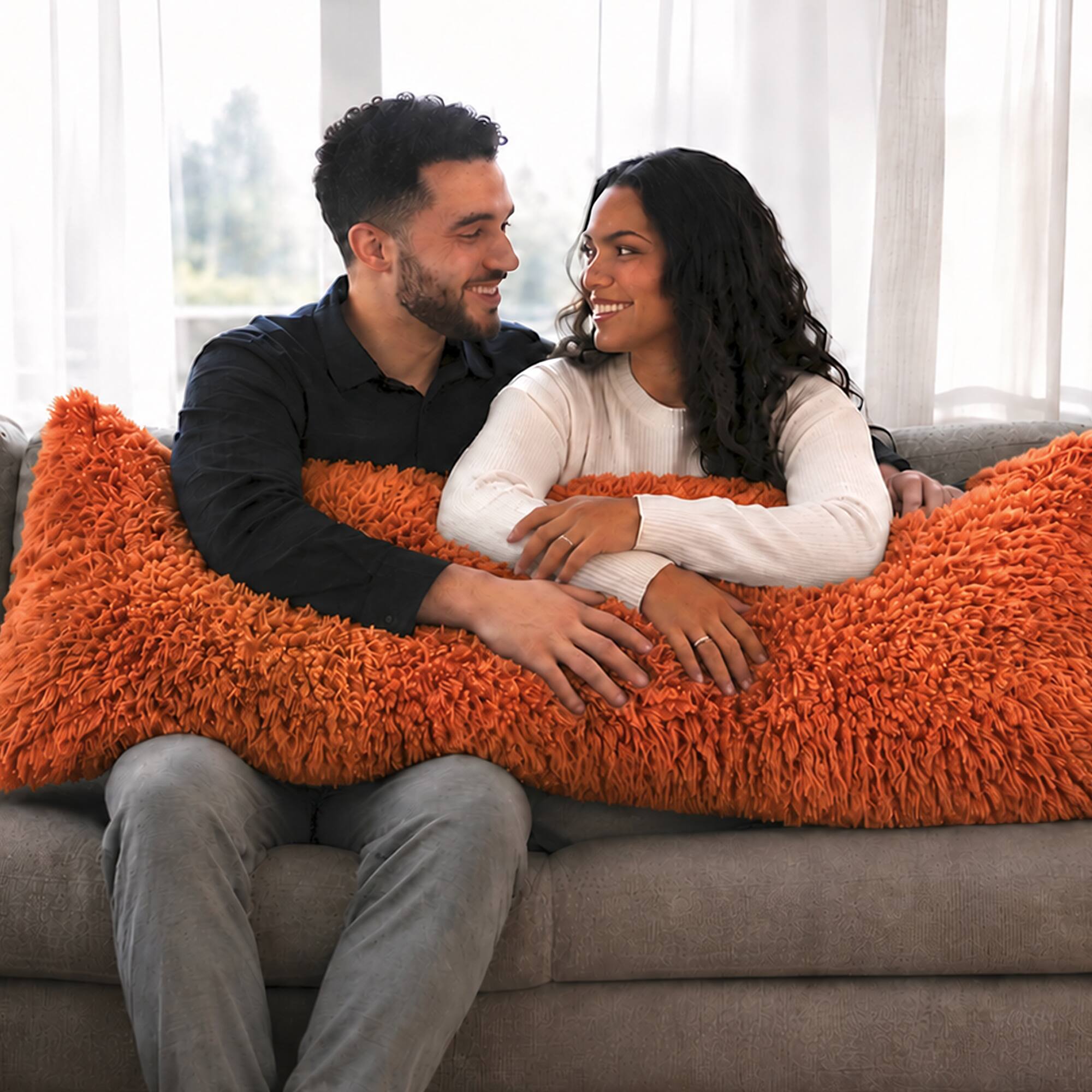 Alt View 3. Cheer Collection - Ultra Plush Long Hair Shaggy Faux Fur Body Pillow with Down Alternative Fill, 20 x 54 in - Rust - Rust.