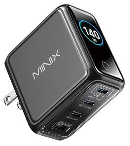 MINIX - P140 Pro 140W 4-Port GaN Wall Charger with LED Display, USB-C PD 3.1 Fast Charger for Smartphones, Tablets, Laptops - Black