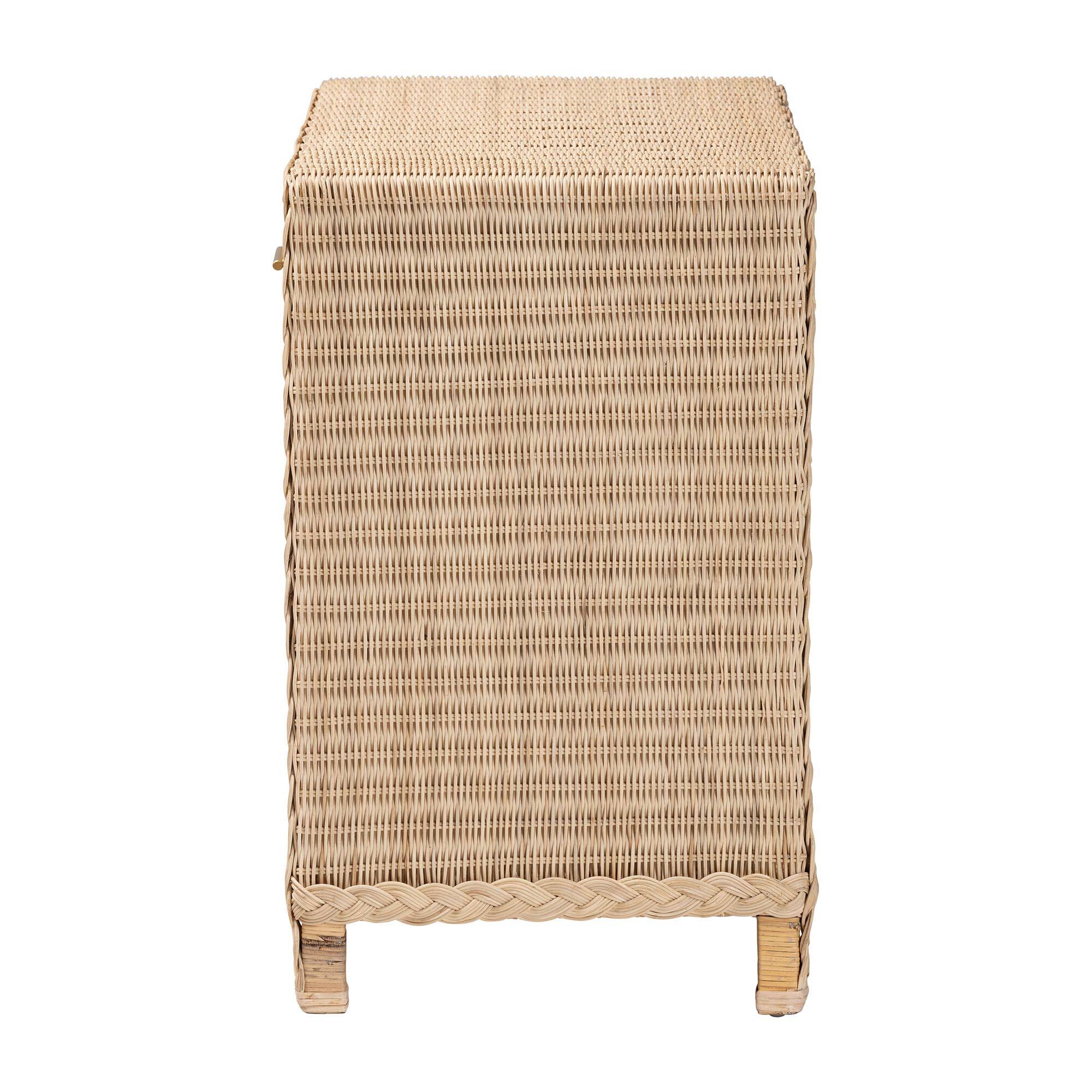Back. bali & pari - Lanica Japandi Sun Bleached Rattan 2-Drawer Console Table - Pale Brown.