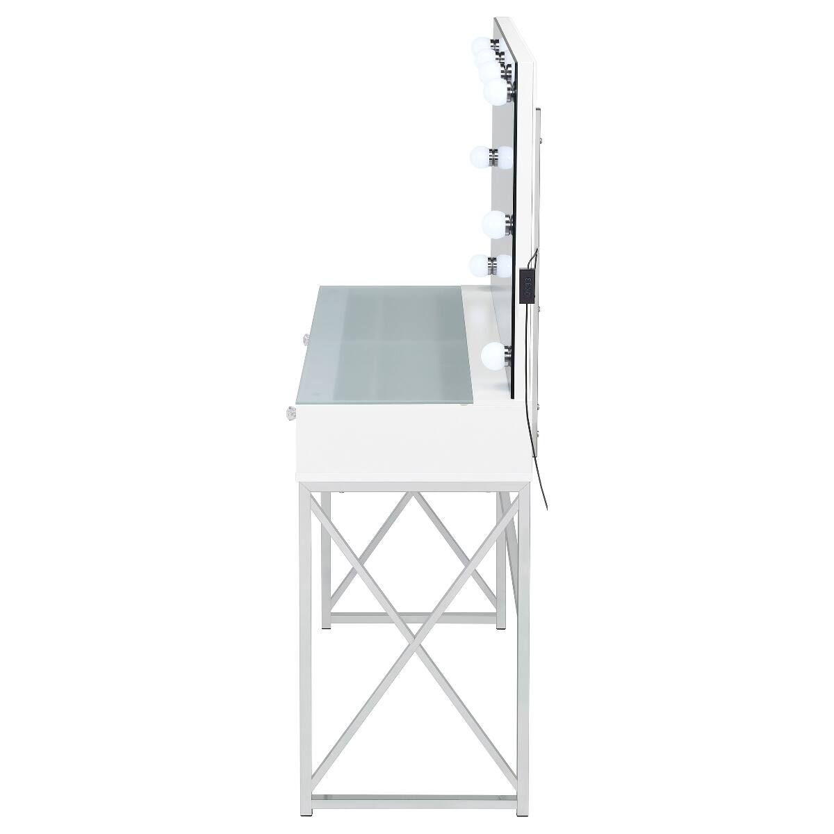 Alt View 2. Loheer - Loheer White Makeup Vanity Set with Mirror and Stool, Lighted Globe Mirror and Drawer - White.