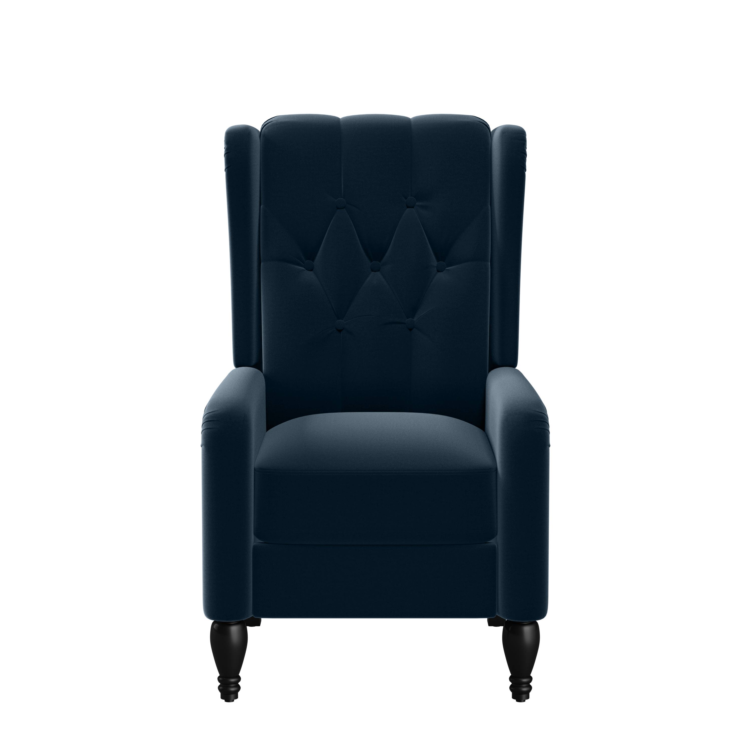 Front. ProLounger - Feigin Velvet Wingback Pushback Recliner Chair - Navy Blue.