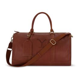 Concept One - Yellowstone real leather 21 inch duffle, with burnished gold detailing - Brown