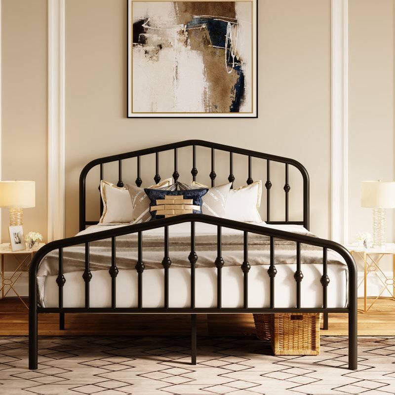 Hivvago - Full Size Vintage Farmhouse Spindle Metal Platform Bed - Black