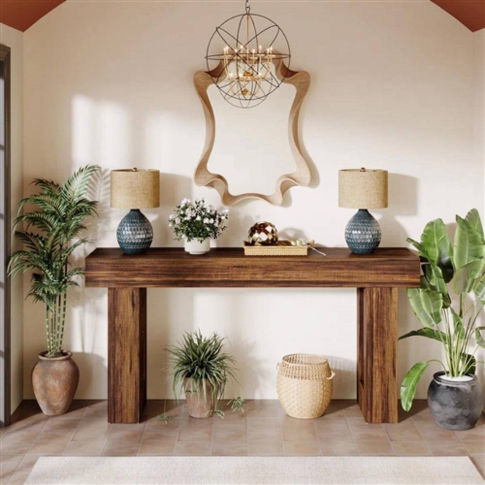 Alt View 1. Hivvago - Modern Farmhouse 63-inch Long Narrow Console Sofa Table in Brown Wood Finish - Brown.