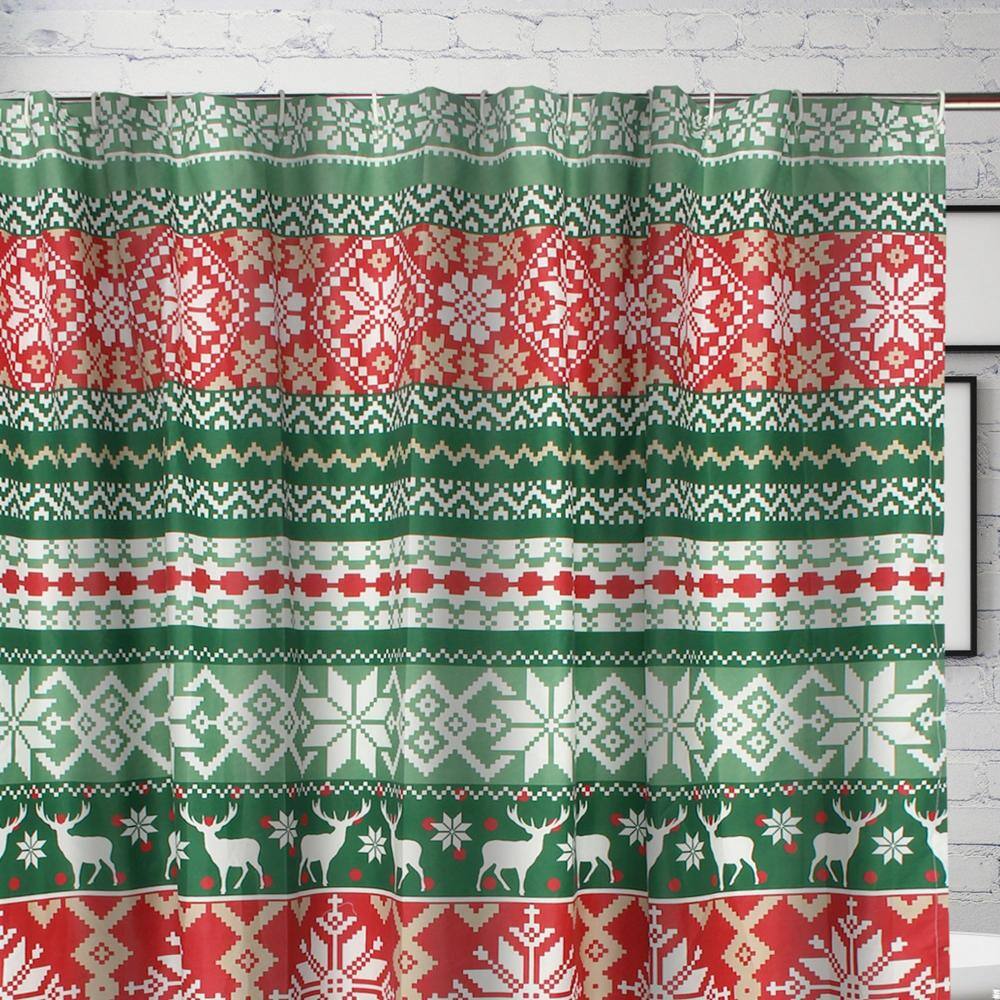 Angle. Greenland Home Fashions - Greenland Home Fashion Fair Isle with Reinforced Button Holes Shower Curtain 72" x 72" Red - Red.