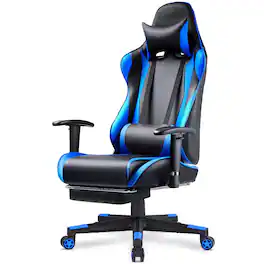 Egaming - Ergonomic Computer Chair with Footrest Gaming Chair with Headrest and Lumbar - Blue