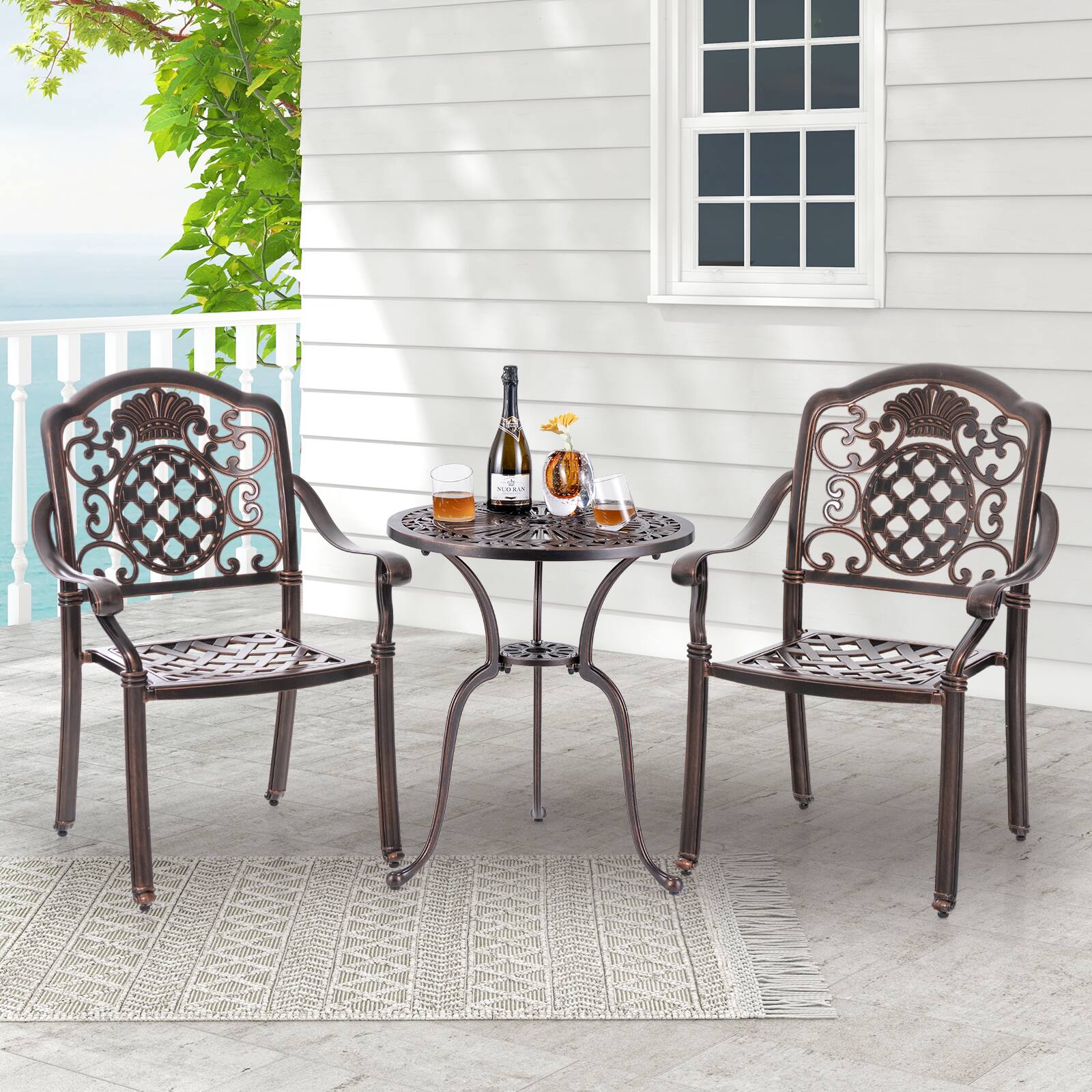 Alt View 1. Costway - Costway 2 PCS Patio Cast Aluminum Chairs Outdoor Metal Armchairs with Ergonomic Curved Seat Red Copper - Red Copper.
