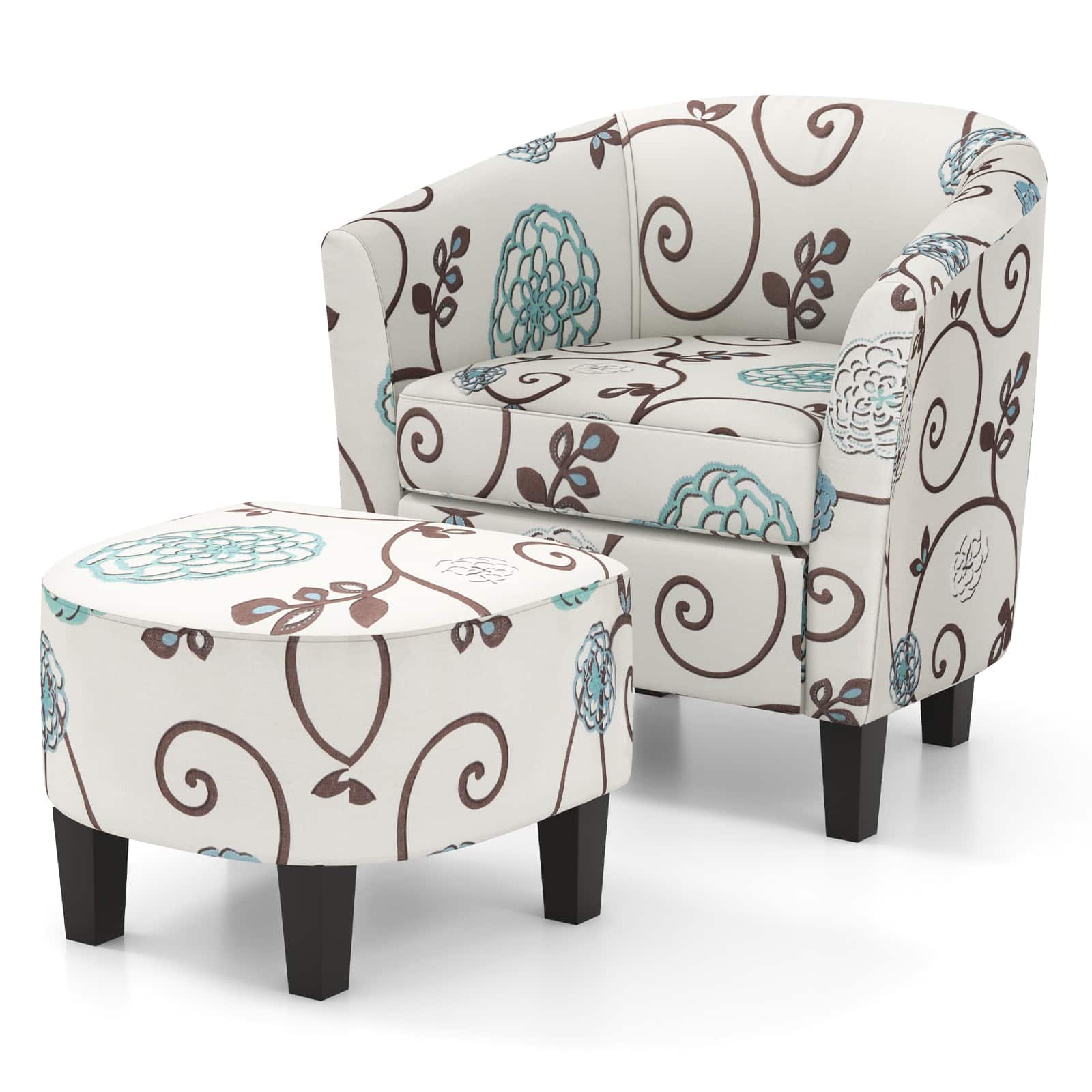 WELLFOR - Modern Fabric Upholstered Accent Tub Chair and Ottoman Set - Beige