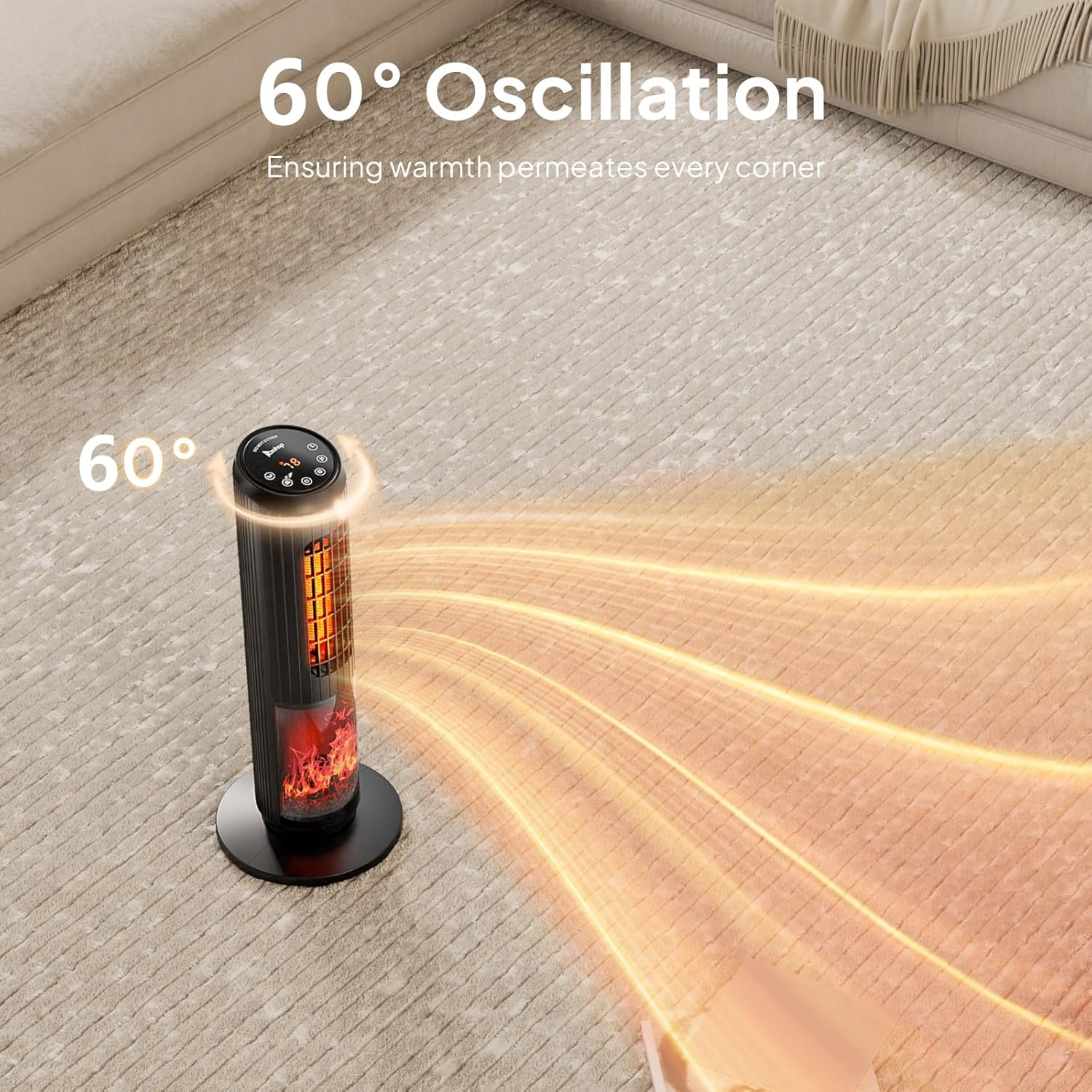 60° Oscillation  
Ensuring warmth permeates every corner