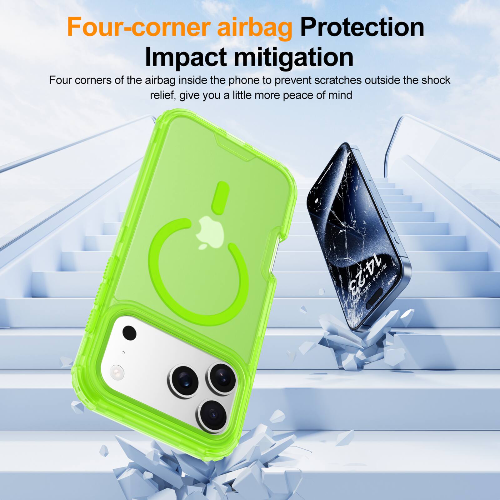 Four-corner airbag Protection  
Impact mitigation  

Four corners of the airbag inside the phone to prevent scratches outside the shock relief, give you a little more peace of mind