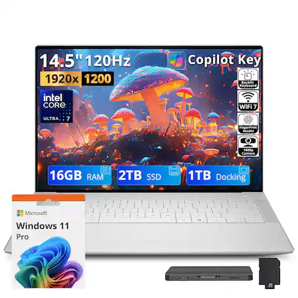 14.5" 120Hz 1920x1200
Copilot Key Backlit Keyboard
Intel Core Ultra 7
WiFi 7
Fingerprint Reader
1080p Camera
16GB RAM
2TB SSD
1TB Docking
Microsoft Windows 11 Pro