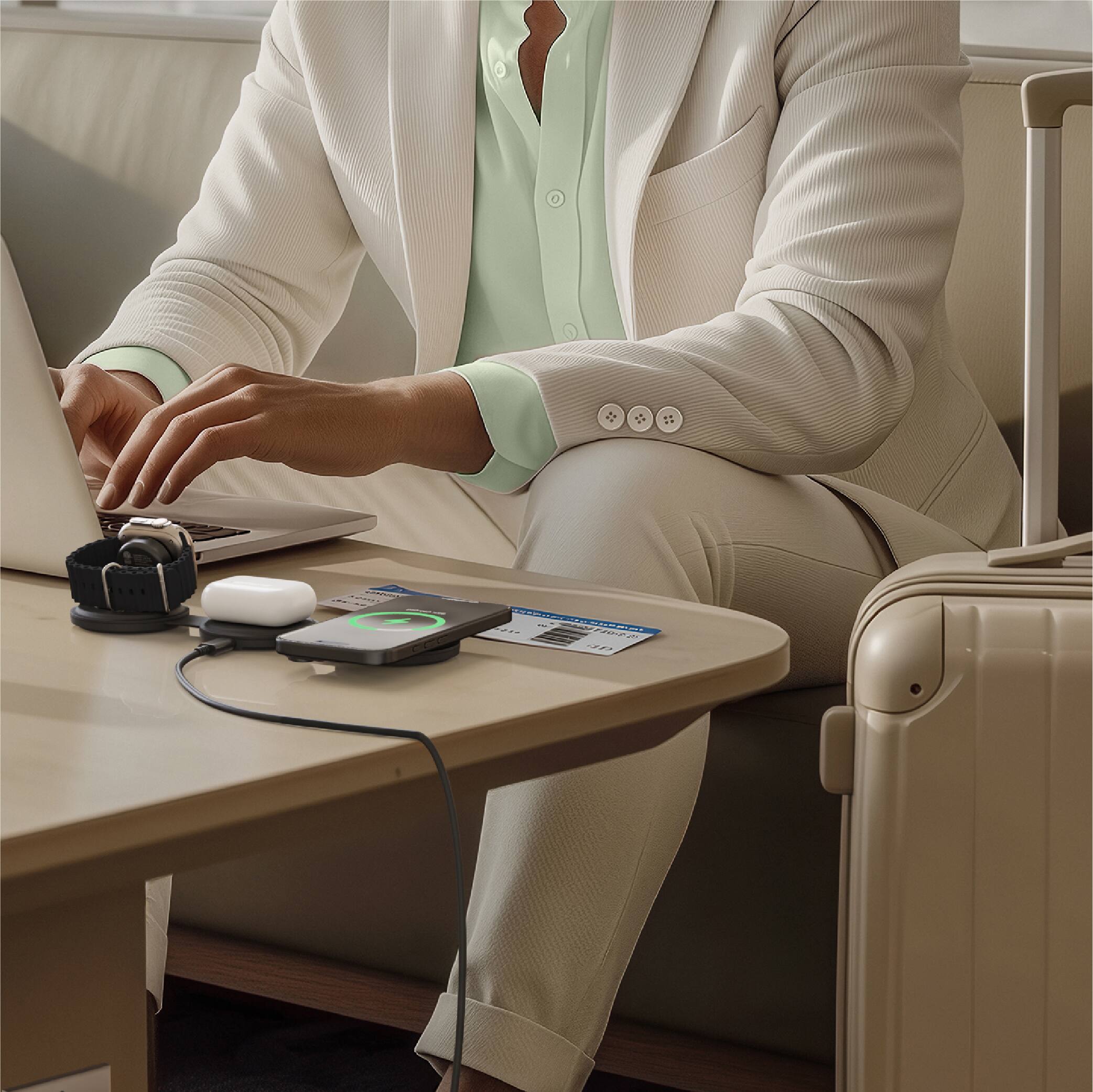 Alt View 8. Satechi - OntheGo™ 3-in-1 WIRELESS CHARGER, Qi2 MagSafe Compatible Charger, Works with iPhone, Apple Watch, Airpods - Black.