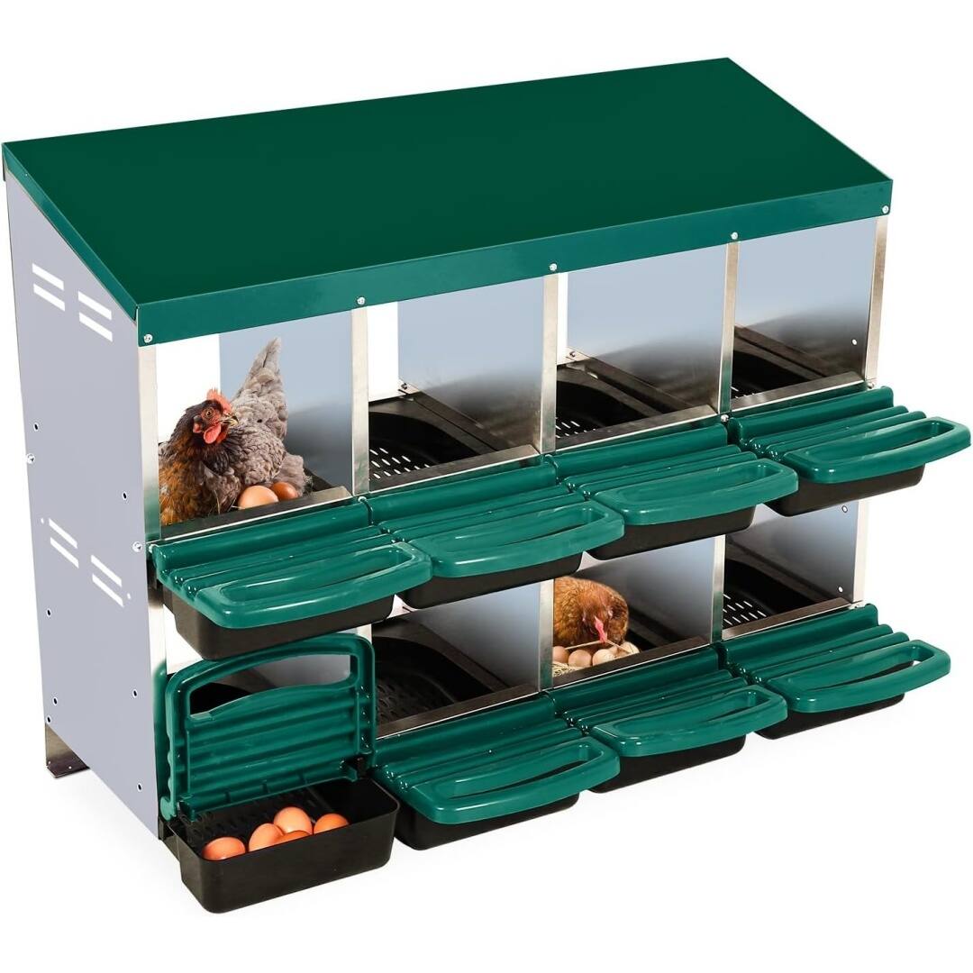 Alt View 4. GARVEE - Metal Chicken Nesting Boxes, 8-Compartment Nesting Boxes, Egg Laying Box with Roll Up Design Lid, Green.