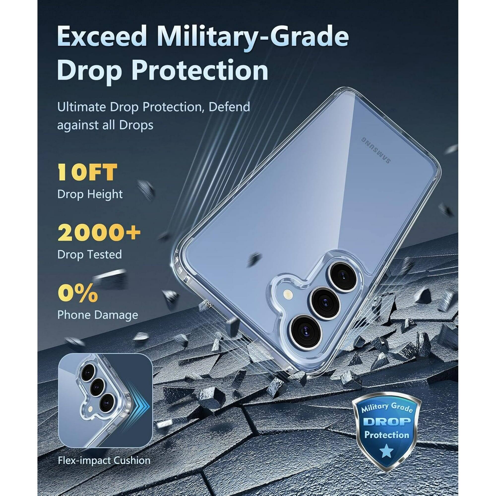 Exceed Military-Grade Drop Protection

Ultimate Drop Protection, Defend against all Drops

10FT Drop Height

2000+ Drop Tested

0% Phone Damage

Flex-impact Cushion

Military Grade DROP Protection