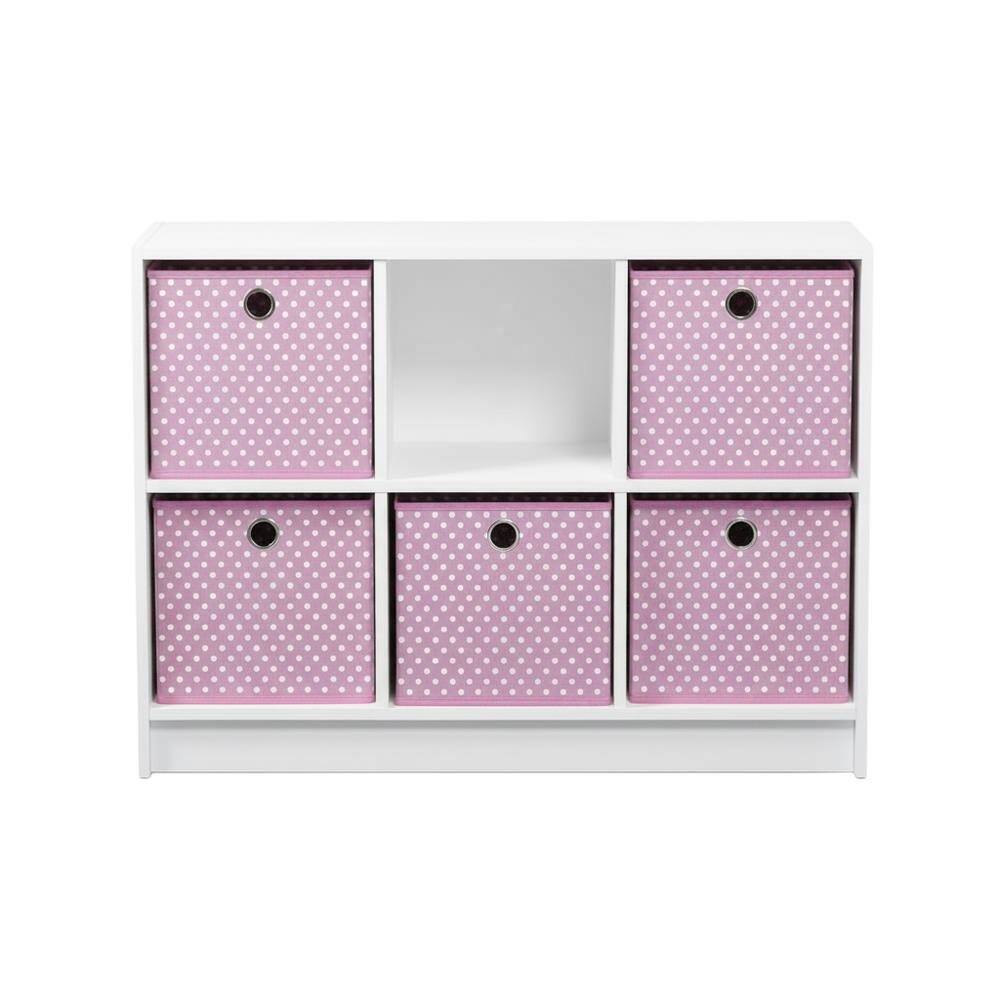 Back. FurniFact - White and Pink 3x2 Bookcase with Bins for Organizing and Storage - White/Pink.