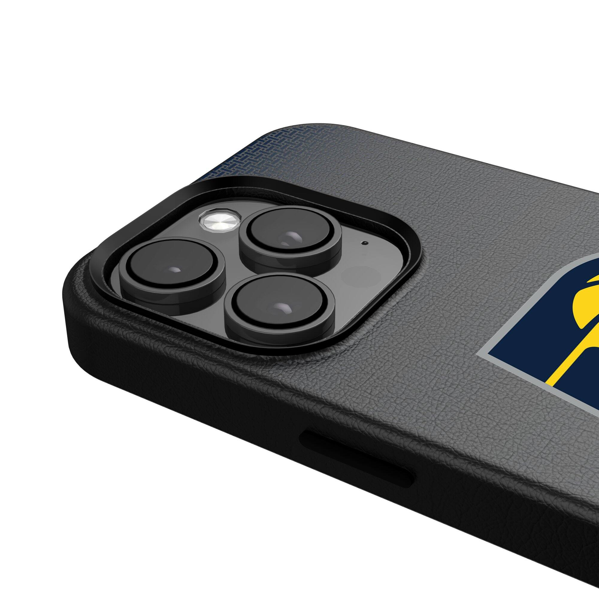 Alt View 3. Keyscaper - Indiana Pacers Linen Logo iPhone Magnetic Bump Case - 15 Plus - Black.