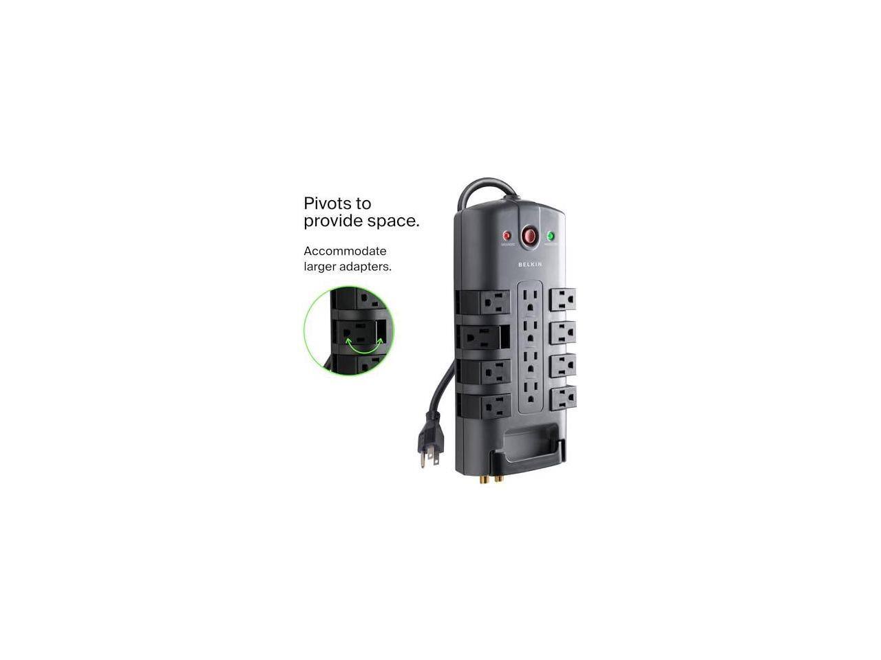 Pivots to provide space. Accommodate larger adapters. BELKIN