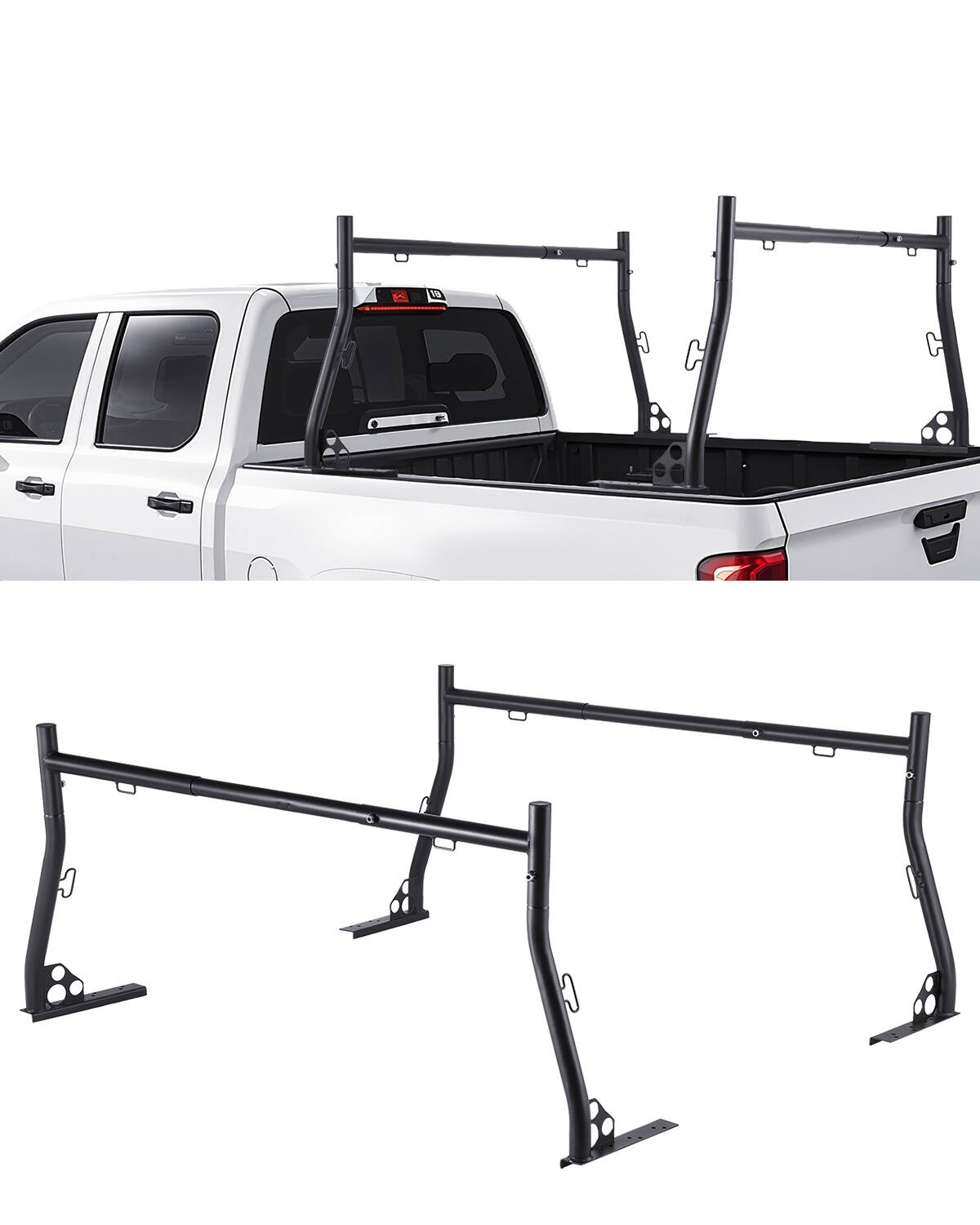 Front. VEVOR - Truck Ladder Rack, 49-73 in Width, Extendable Universal Cargo Rack, Heavy Duty Steel - Black.