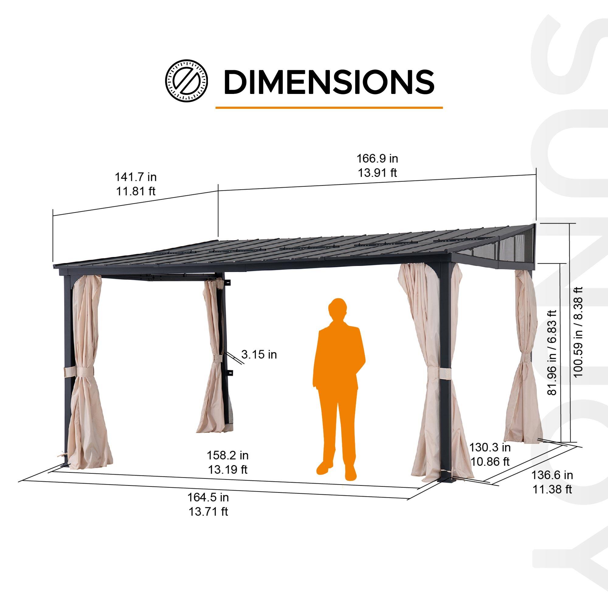 DIMENSIONS

166.9 in / 13.91 ft

141.7 in / 11.81 ft

158.2 in / 13.19 ft

164.5 in / 13.71 ft

130.3 in / 10.86 ft

136.6 in / 11.38 ft

81.96 in / 6.83 ft

100.59 in / 8.38 ft

3.15 in
