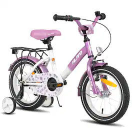 HILAND - Starry Kids Bike for Girls Ages 4-7, 16 Inch Kids Bicycle with Training Wheels, Rear Rack and Dual Brake - Purple