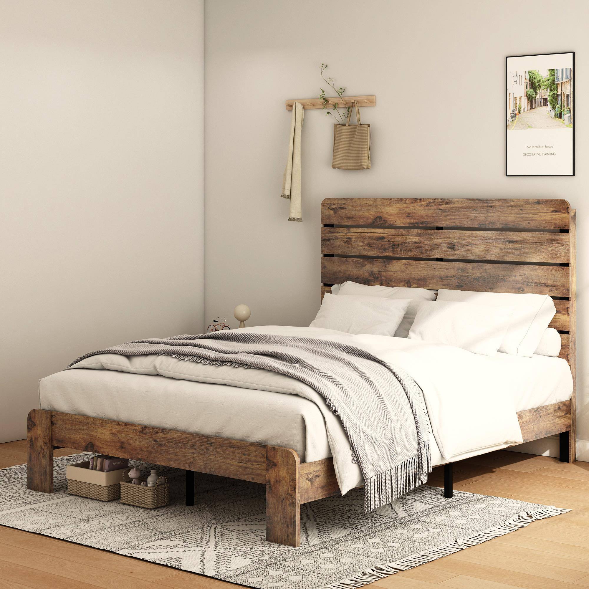 Alt View 2. SlickBlue - Wooden Platform Bed Fram, Noise-Free, Easy Assembly, Large Under-Bed Storage, No Box Spring Required - Dark Brown.