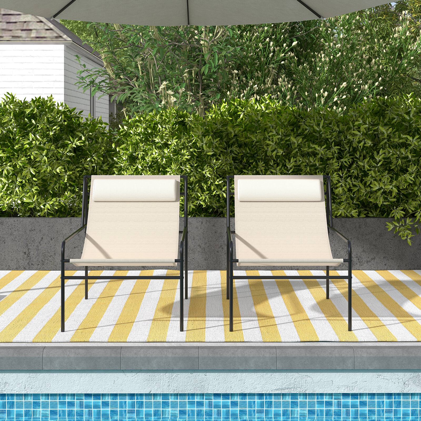 Alt View 3. Gymax - Gymax 2 Pieces Patio Sling Chair Modern Accent Chair w/ Removable Headrest & Sturdy Metal Frame - Beige.