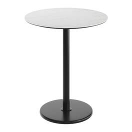 Emma + Oliver - PureShield Tabletop with Seam-Free Surface Innovation and Bar Height Round Base - White Faux Marble/Black Base