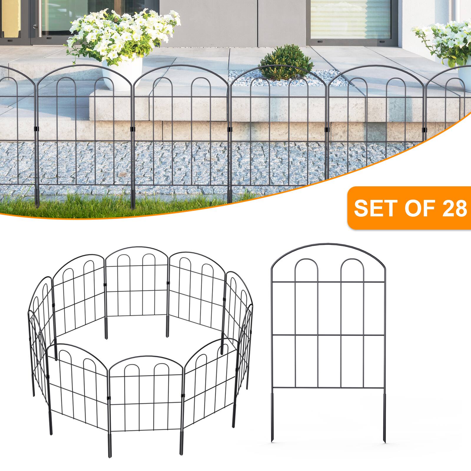 Angle. Oumilen - 28-Pack Decorative Garden Fence Panels, 24in Tall Rustproof Metal Wire Border for Yard and Animal Barrier.