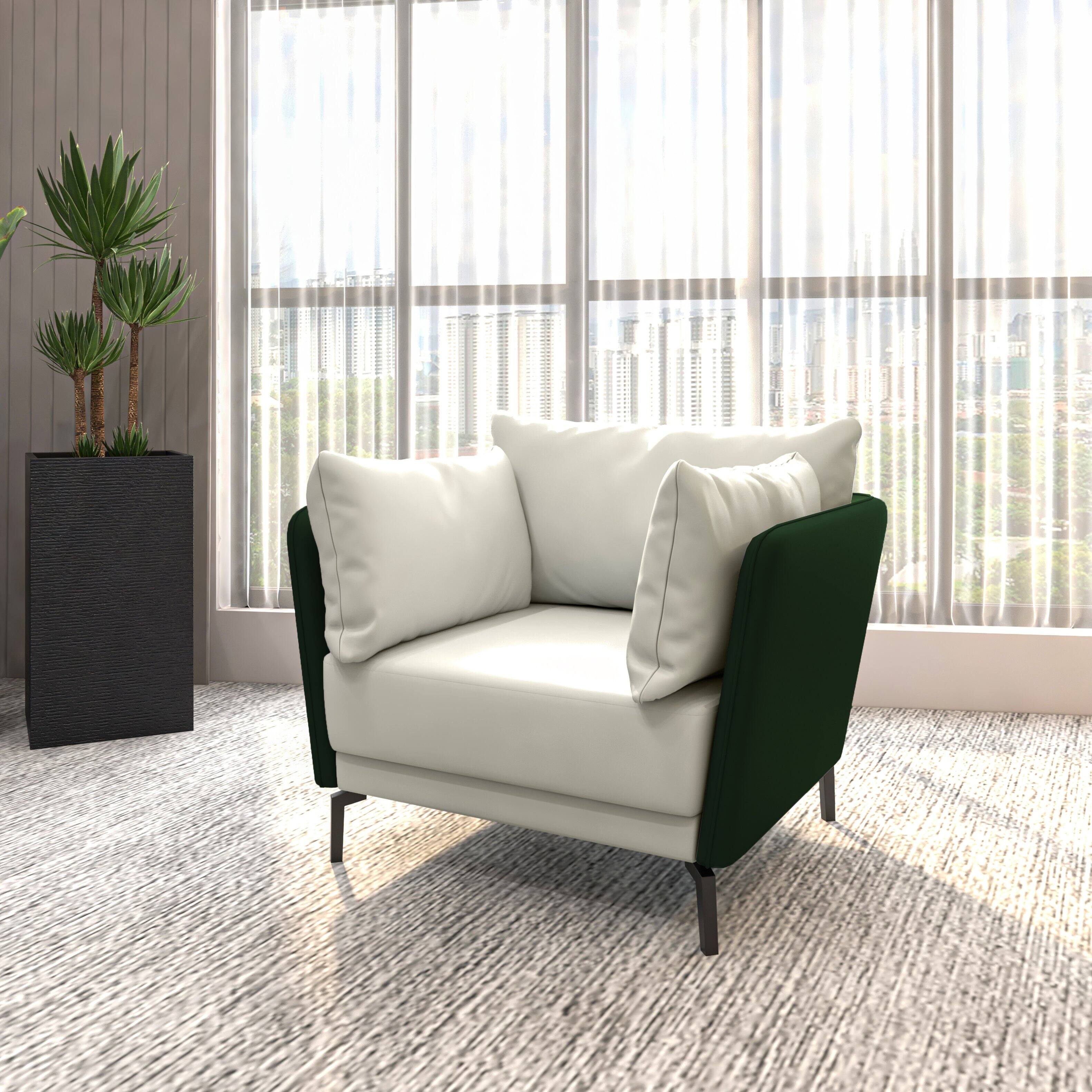Angle. LeisureMod - Luxify Modern Vegan Leather Accent Chair - Metal Legs Single Seater Armchair - 350 lb Capacity - Green.