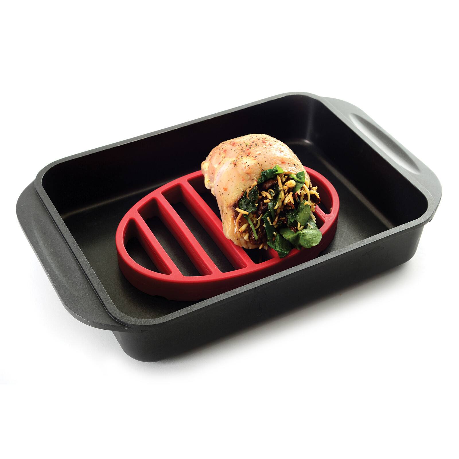 Alt View 4. Norpro - Oval Silicone Roast Rack, Red, 9 x 6 Inch - Red.