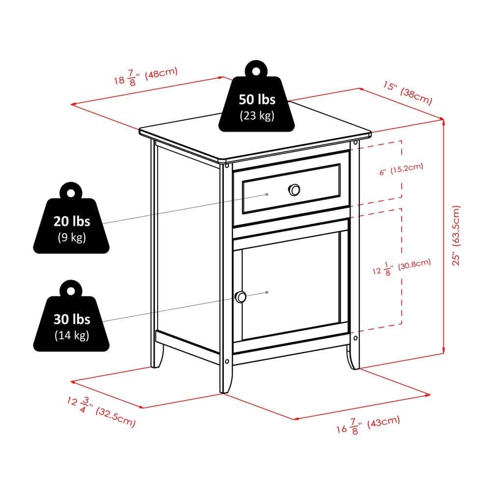 FurniFact - Farmhouse End Table With Storage Finish, Wooden Side Table And Drawer - White