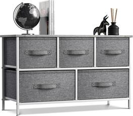 Sorbus - Dresser with 5 Drawers - Storage Chest Organizer Unit with Steel Frame, Wood Top, Easy Pull Fabric Bins Bedroom - Gray