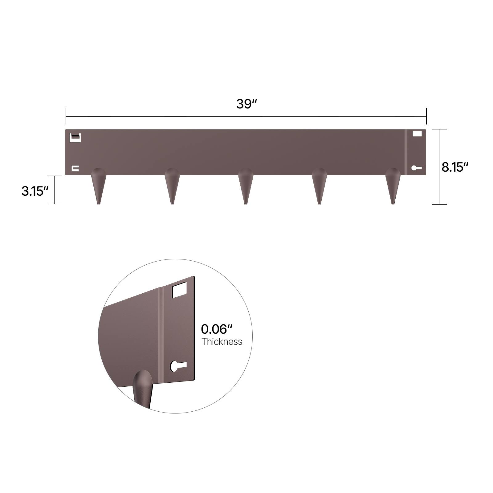 39", 8.15", 3.15", 0.06" Thickness