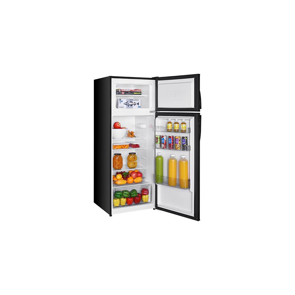 Angle. Premium Levella - 7.3 CuFt Top Freezer Refrigerator in Stainless Steel with Three Door Balconies - Stainless Steel.